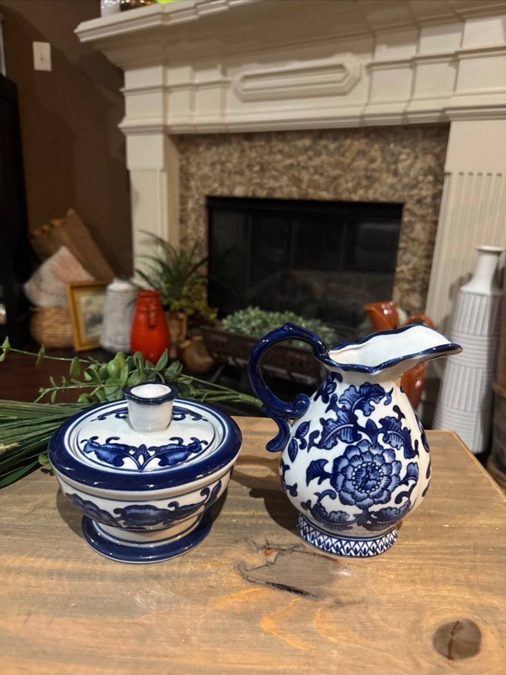 The Bombay Co 2 piece Sugar & Cream Set Blue & White Floral Ceramic New in Box